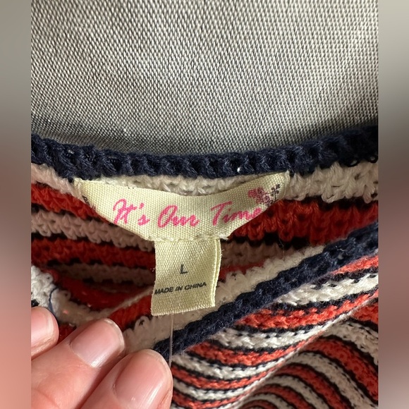 NWT‎ It’s Our Time Striped Womens Large Sweater Tank Top Orange/Navy Crochet - Picture 5 of 5